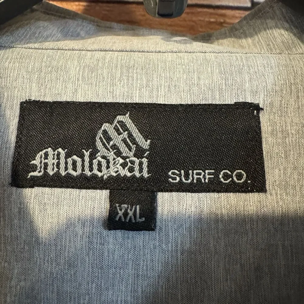 Molokai Surf Co Shirt Mens XXL Gray Button Down Short Sleeve Casual Cotton Blend